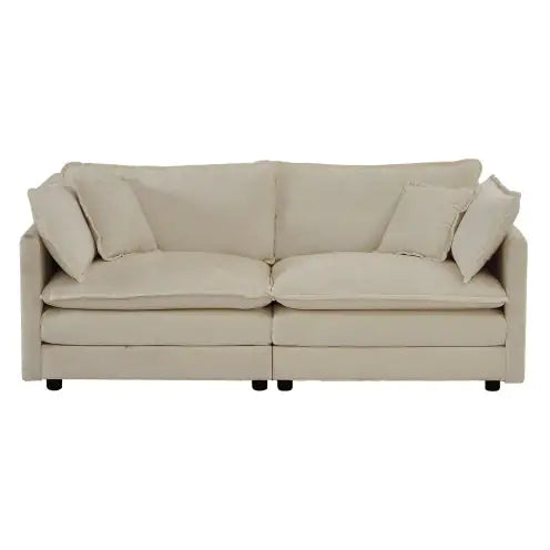 Modern Fabric Loveseat Sofa Couch For Living Room, Upholstered Large Size Deep Seat 2-Seat Sofa With 4 Pillows ,Beige Chenille