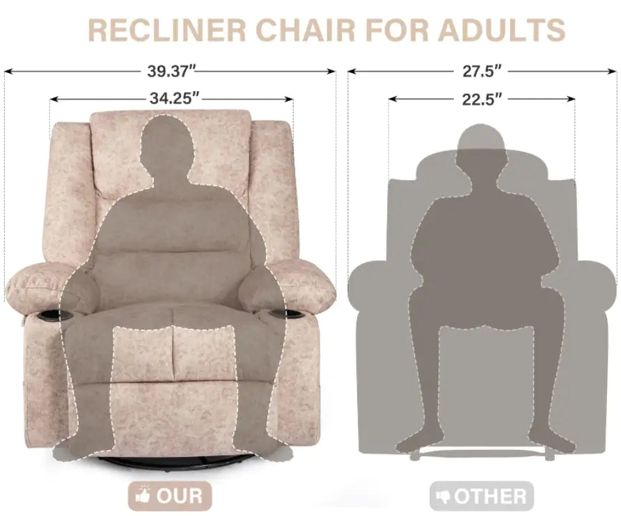 Beige Chaise Longue Sofa – Swivel Lounger & Nursery Rocking Chair with Massage & Heating