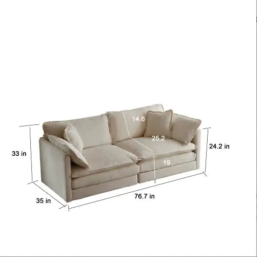 Modern Fabric Loveseat Sofa Couch For Living Room, Upholstered Large Size Deep Seat 2-Seat Sofa With 4 Pillows ,Beige Chenille