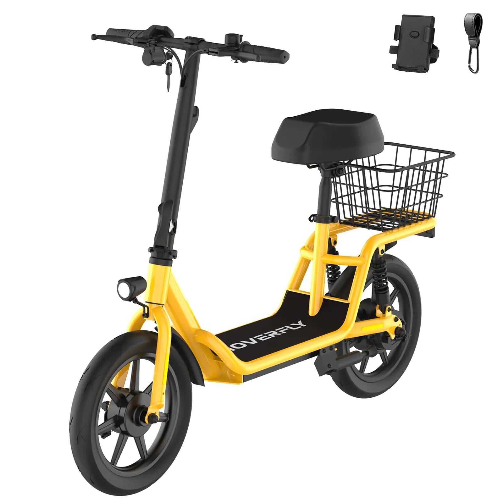 Hoverfly Z5 Electric Scooter with Seat for Adult 18.6Miles Range&15.5Mph Power by 400W Motor 14" Pneumatic Tire&Height Adjustable Seat Foldable Commuter Scooter with Phone Holder Hook&Carry Basket