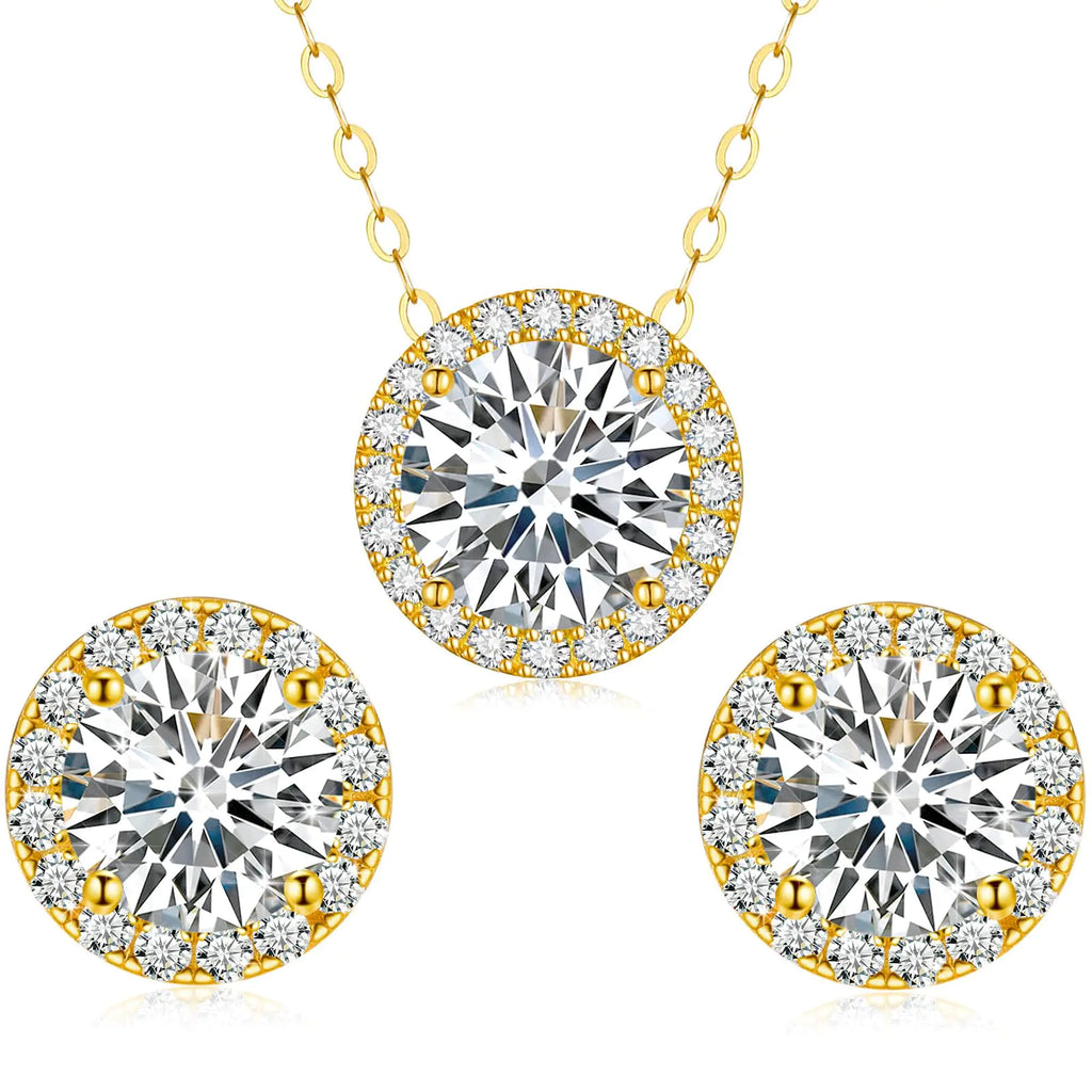 Gugots Moissanite Diamond Necklace and Earrings Set for Women/Men Crystal Silver Jewelry Prom Accessories Anniversary Birthday Party Moissanite Jewelry Set Gifts 1ct