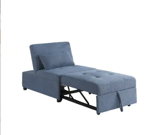 Contemporary Blue Gray Sleeper Sofa Chair Pillow Plush Tufted Seat 1pc Convertible Sofa Chair Sherpa Fabric Couch