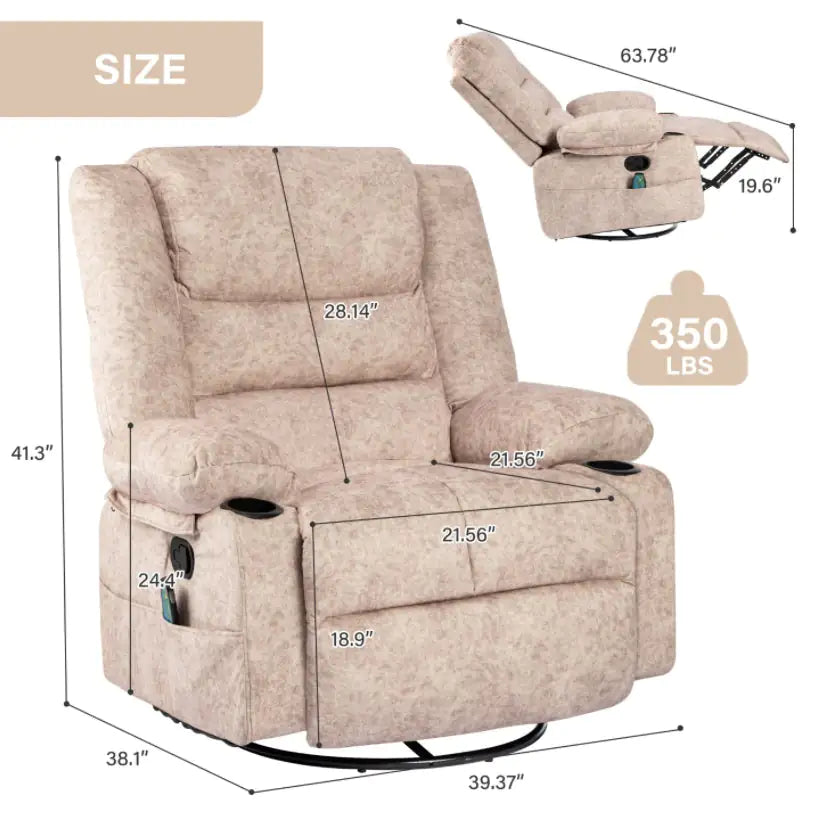 Beige Chaise Longue Sofa – Swivel Lounger & Nursery Rocking Chair with Massage & Heating