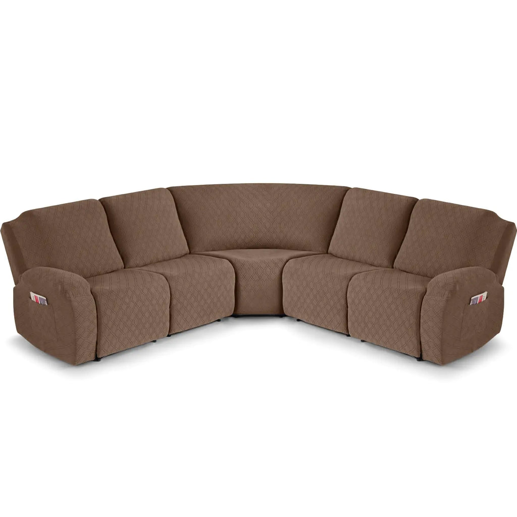 VANSOFY Extra Large Reclining Sectional Couch Covers Washable 5-Piece Sofa Covers for L Shape Sectional Sofa Corner Seater Thick Soft Sofa Slipcovers (5 Seat Recliner Cover Light Coffee)