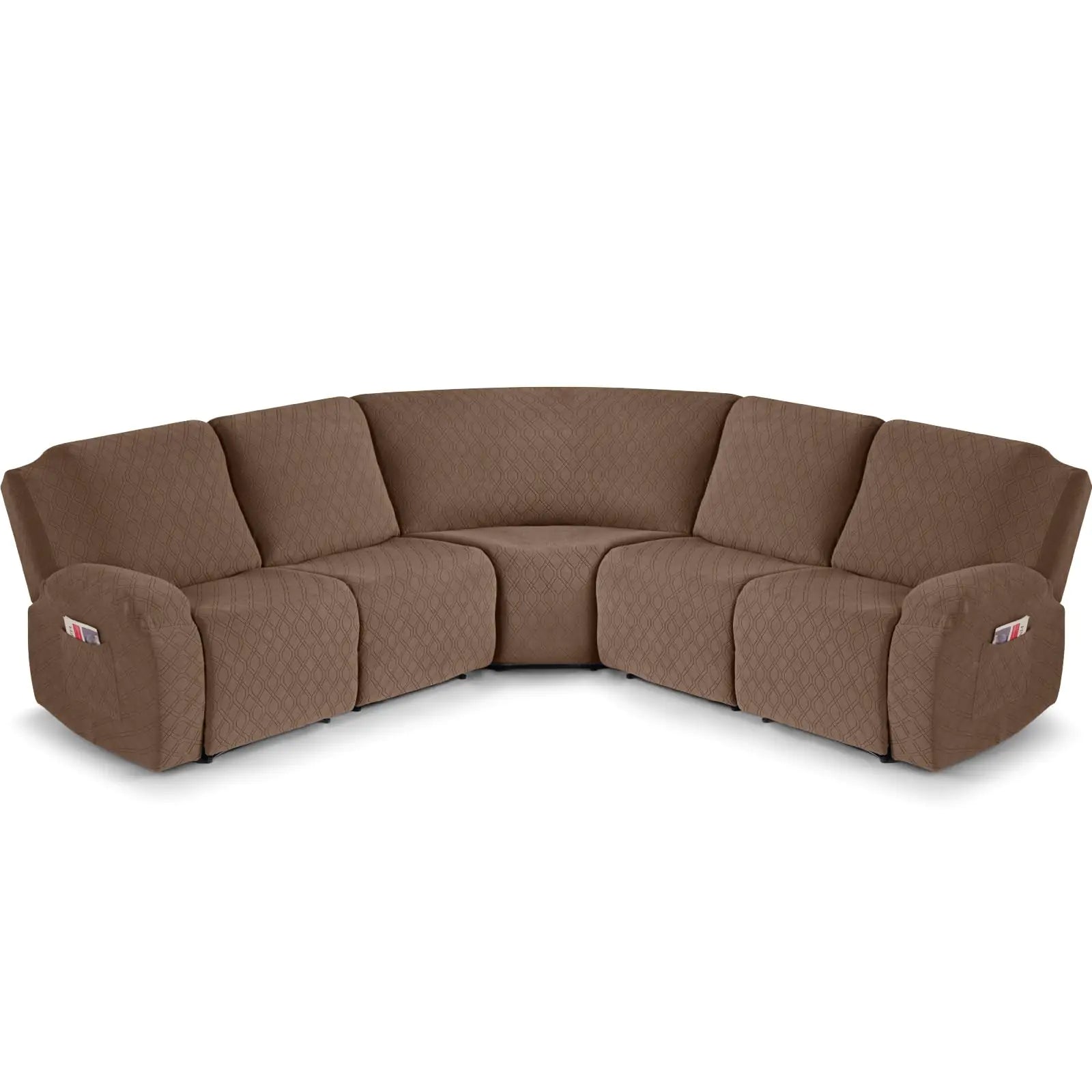 VANSOFY Extra Large Reclining Sectional Couch Covers Washable 5-Piece Sofa Covers for L Shape Sectional Sofa Corner Seater Thick Soft Sofa Slipcovers (5 Seat Recliner Cover Light Coffee)