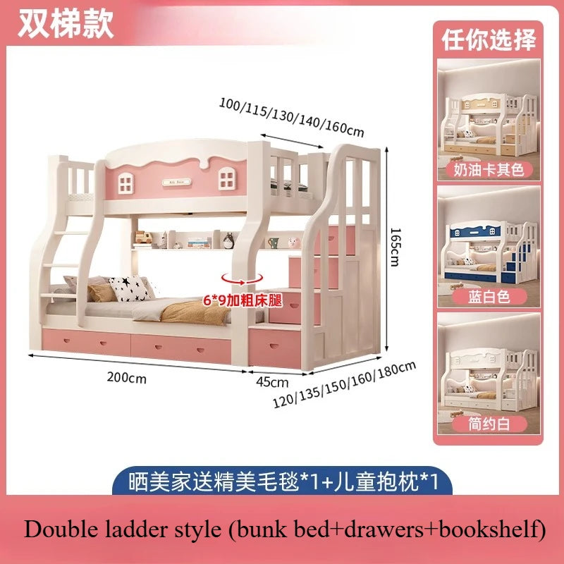 Modern Loft Bunk Bed with Slide – 150x200cm Full/Double Bed Frame for Kids & Adults
