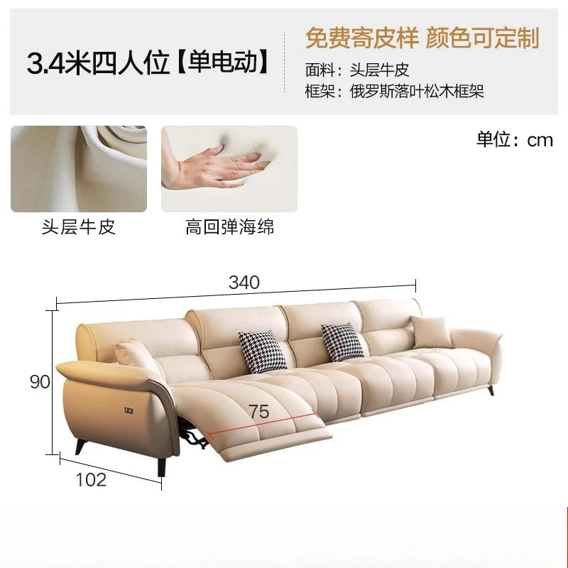 Electric Cream Cowhide Sofa – Luxury Living Room Space Capsule Design