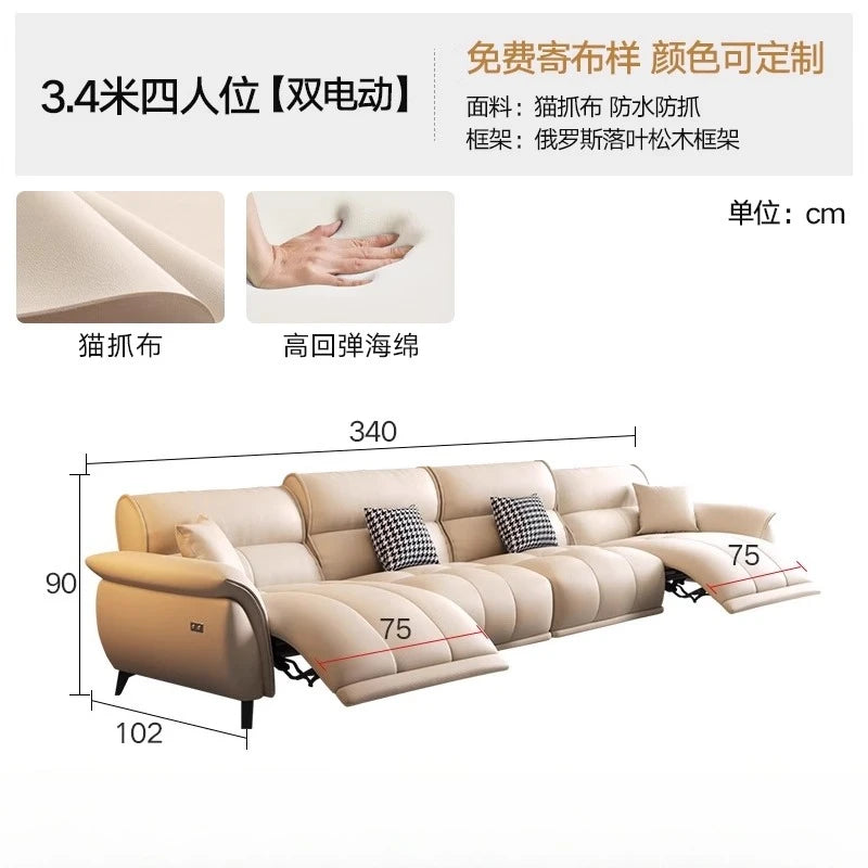 Electric Cream Cowhide Sofa – Luxury Living Room Space Capsule Design