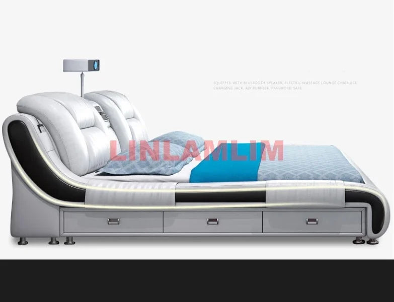 Genuine Leather Multifunctional Luxury Bed – Ultimate Massage Bed with Bluetooth, Speaker, Safe & Air Cleaner