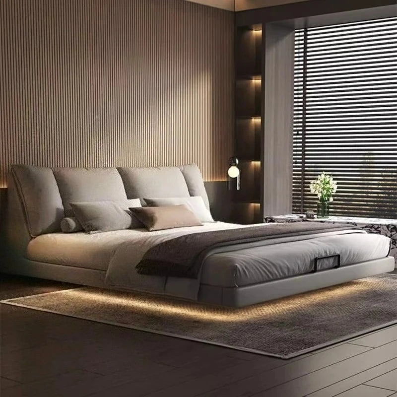 Modern Suspended Leather Platform Bed – King Size