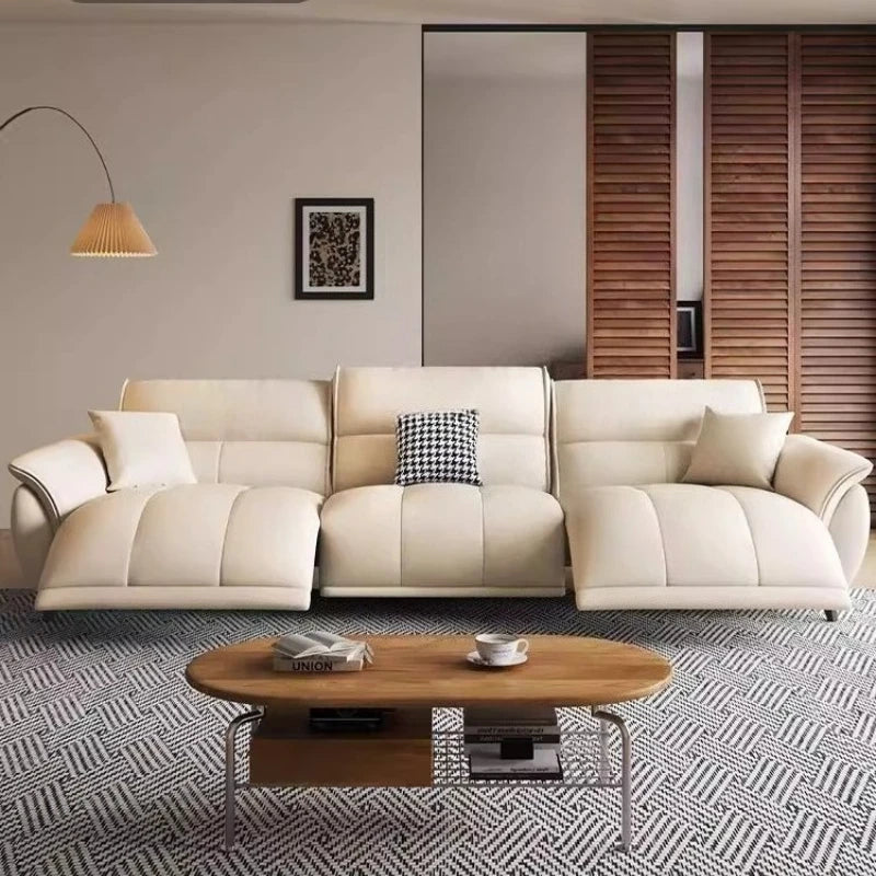 Electric Cream Cowhide Sofa – Luxury Living Room Space Capsule Design