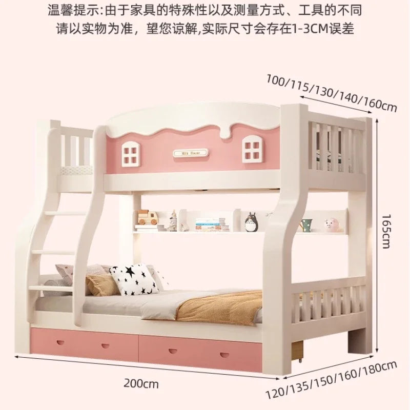 Modern Loft Bunk Bed with Slide – 150x200cm Full/Double Bed Frame for Kids & Adults