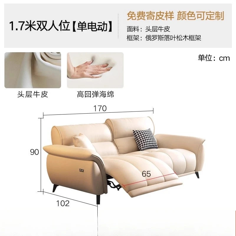 Electric Cream Cowhide Sofa – Luxury Living Room Space Capsule Design