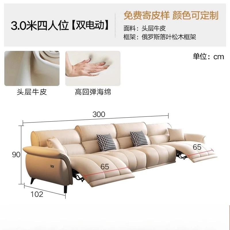 Electric Cream Cowhide Sofa – Luxury Living Room Space Capsule Design