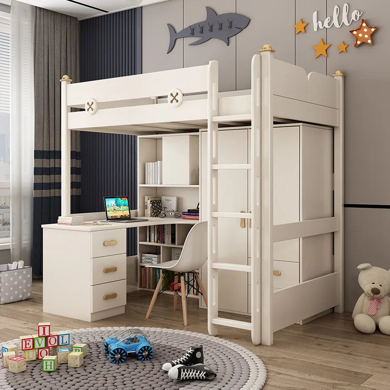Luxury Loft Bunk Bed with Desk & Wardrobe – Space-Saving Two-Storey Design