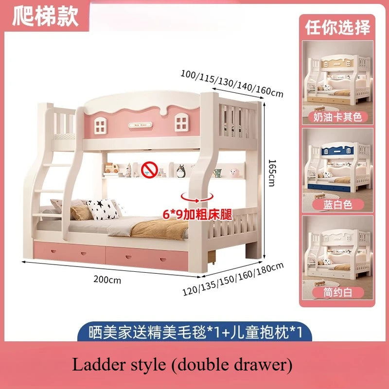 Modern Loft Bunk Bed with Slide – 150x200cm Full/Double Bed Frame for Kids & Adults