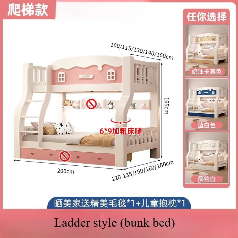 Modern Loft Bunk Bed with Slide – 150x200cm Full/Double Bed Frame for Kids & Adults