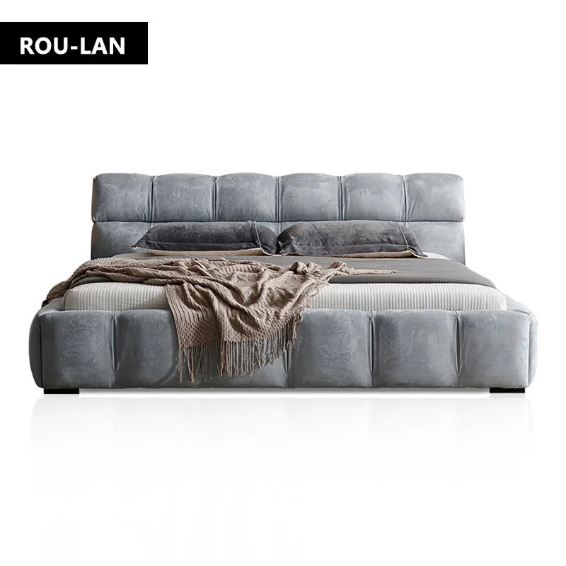 Modern Minimalist Fabric Bed – Italian Light Luxury Designer Double Bed