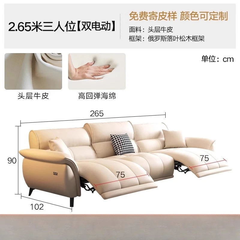 Electric Cream Cowhide Sofa – Luxury Living Room Space Capsule Design