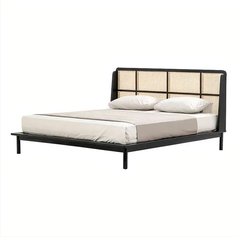 Nordic Elegance Solid Wood Double Bed Frame – Minimalist Hotel-Style Bedroom Furniture