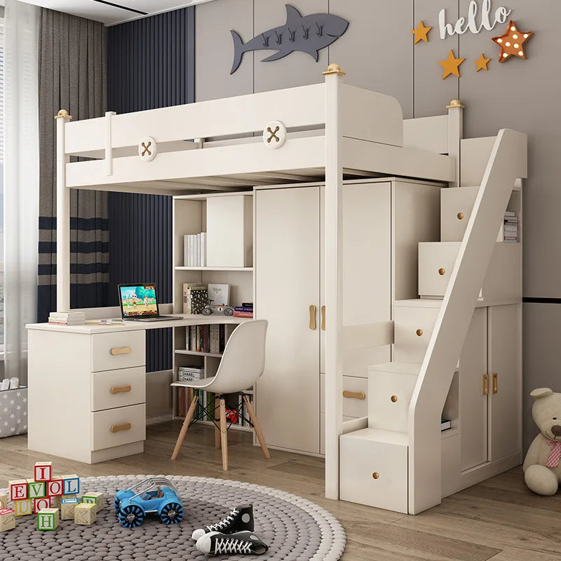 Luxury Loft Bunk Bed with Desk & Wardrobe – Space-Saving Two-Storey Design