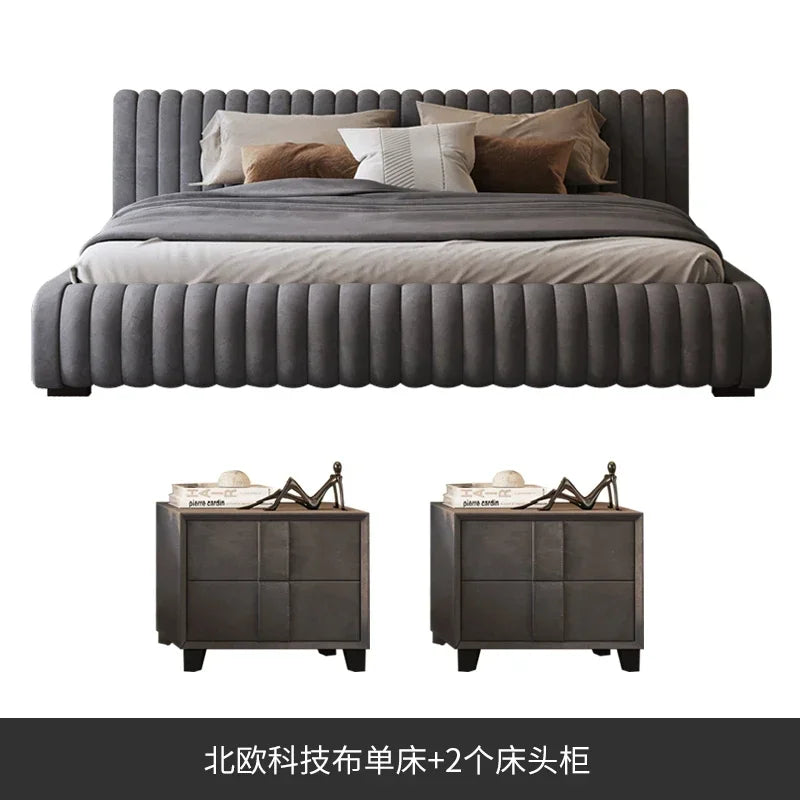 Nordic Designer Double Bed – Full Size Wooden Storage Bed