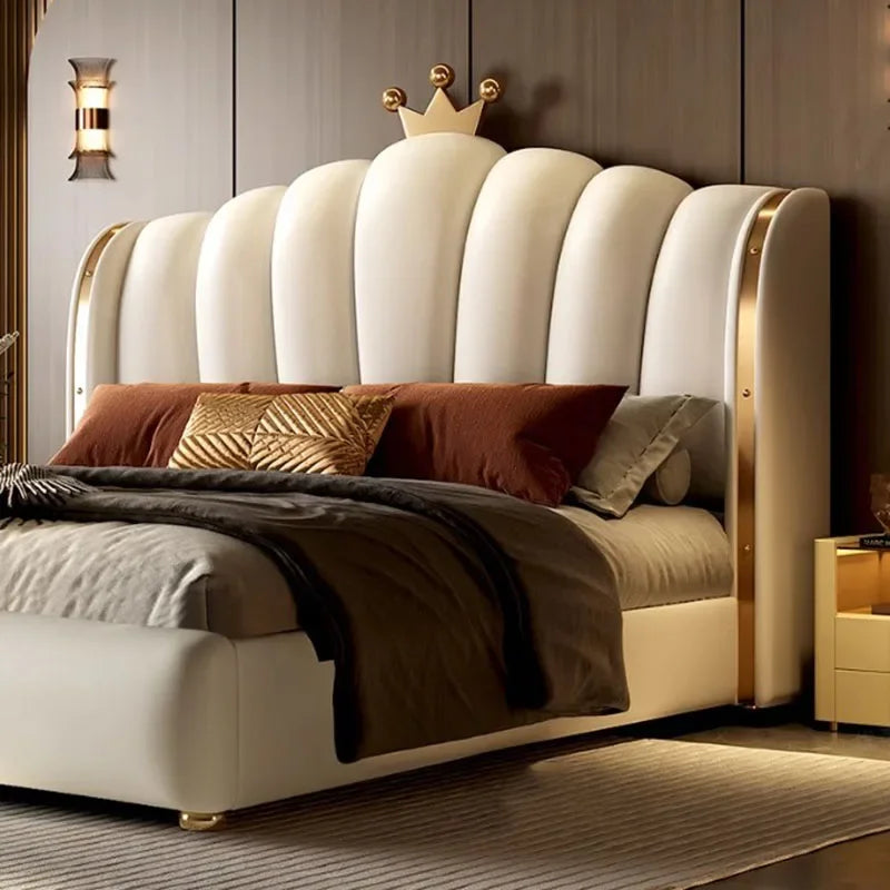 Modular Designer Aesthetic Bed Frame – White Faux Leather