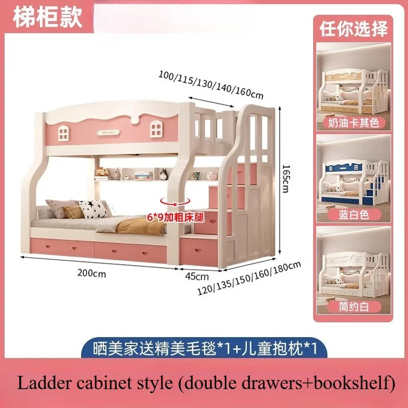 Modern Loft Bunk Bed with Slide – 150x200cm Full/Double Bed Frame for Kids & Adults