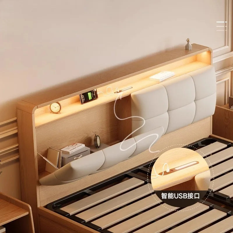 European Minimalist Wooden Bed – Modern Storage Hotel-Style Home Furniture