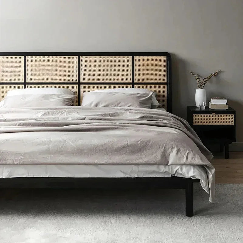 Nordic Elegance Solid Wood Double Bed Frame – Minimalist Hotel-Style Bedroom Furniture