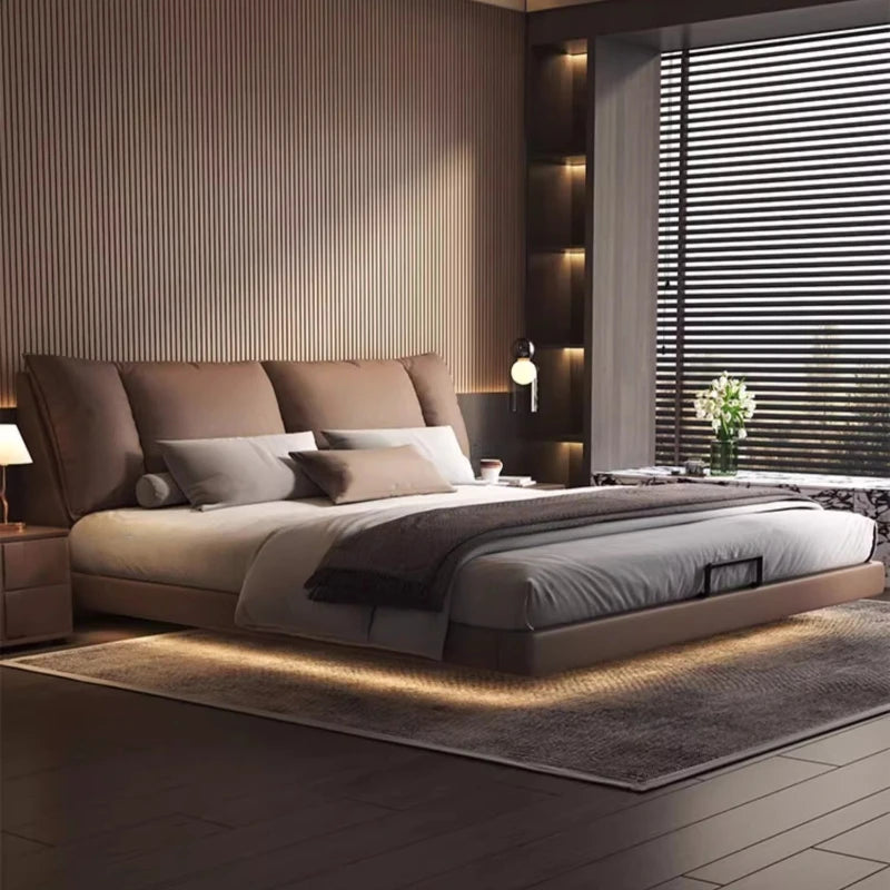 Modern Suspended Leather Platform Bed – King Size