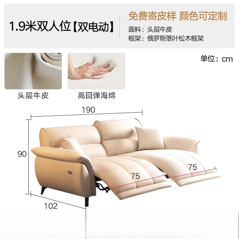 Electric Cream Cowhide Sofa – Luxury Living Room Space Capsule Design