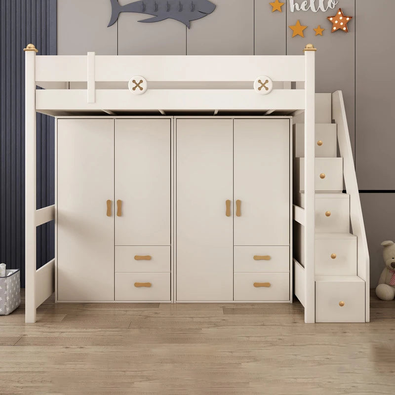 Luxury Loft Bunk Bed with Desk & Wardrobe – Space-Saving Two-Storey Design