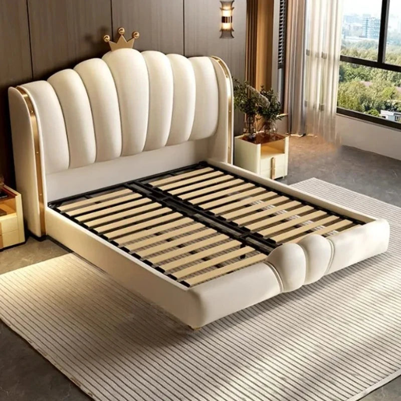 Modular Designer Aesthetic Bed Frame – White Faux Leather