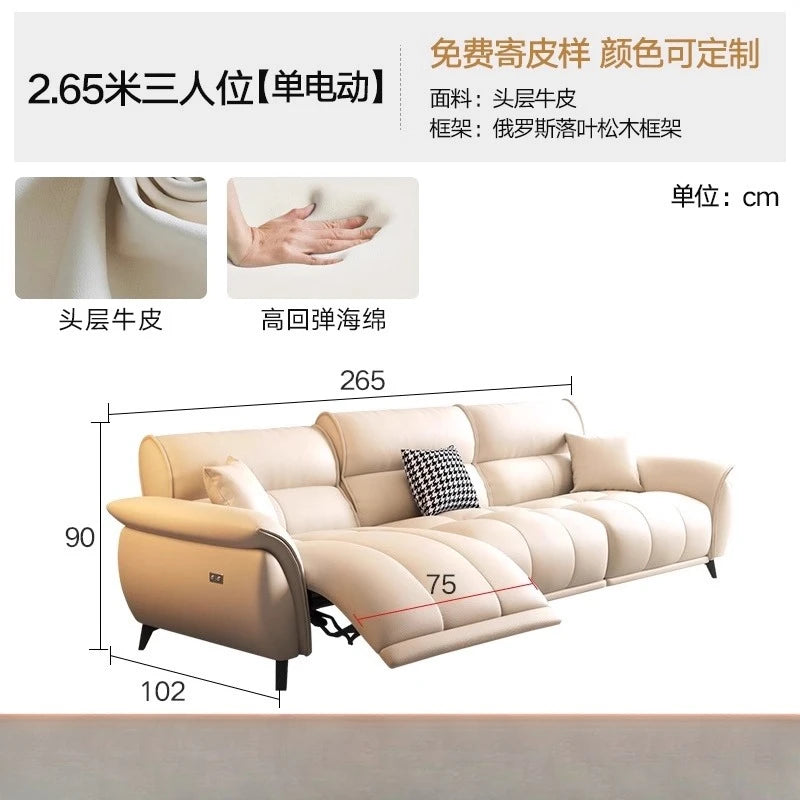 Electric Cream Cowhide Sofa – Luxury Living Room Space Capsule Design