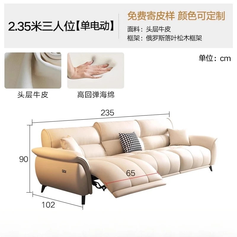 Electric Cream Cowhide Sofa – Luxury Living Room Space Capsule Design