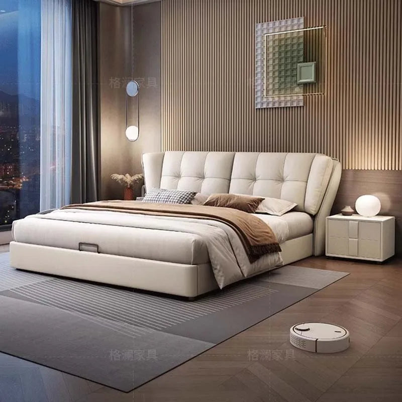 European Minimalist King Bed with Storage – Modern Wooden Luxury Bedroom Furniture