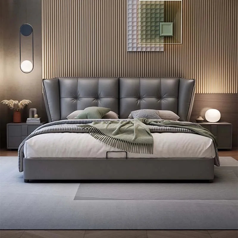 European Minimalist King Bed with Storage – Modern Wooden Luxury Bedroom Furniture