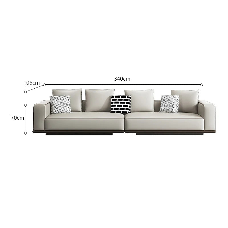 Modern Large Leather Sofa – First-Layer Cowhide Flat Floor Tofu Block Design