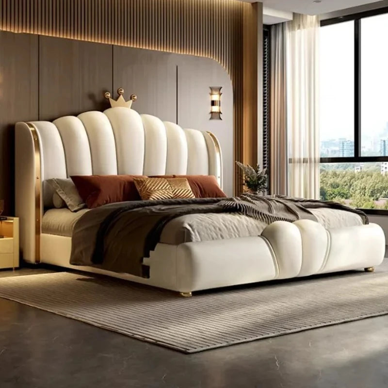 Modular Designer Aesthetic Bed Frame – White Faux Leather