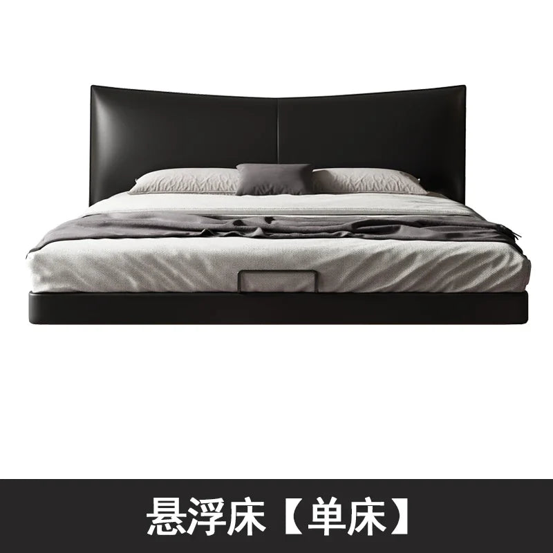 Modern Luxury Italian Black Leather Double Bed – King & Queen Size Bedroom Set