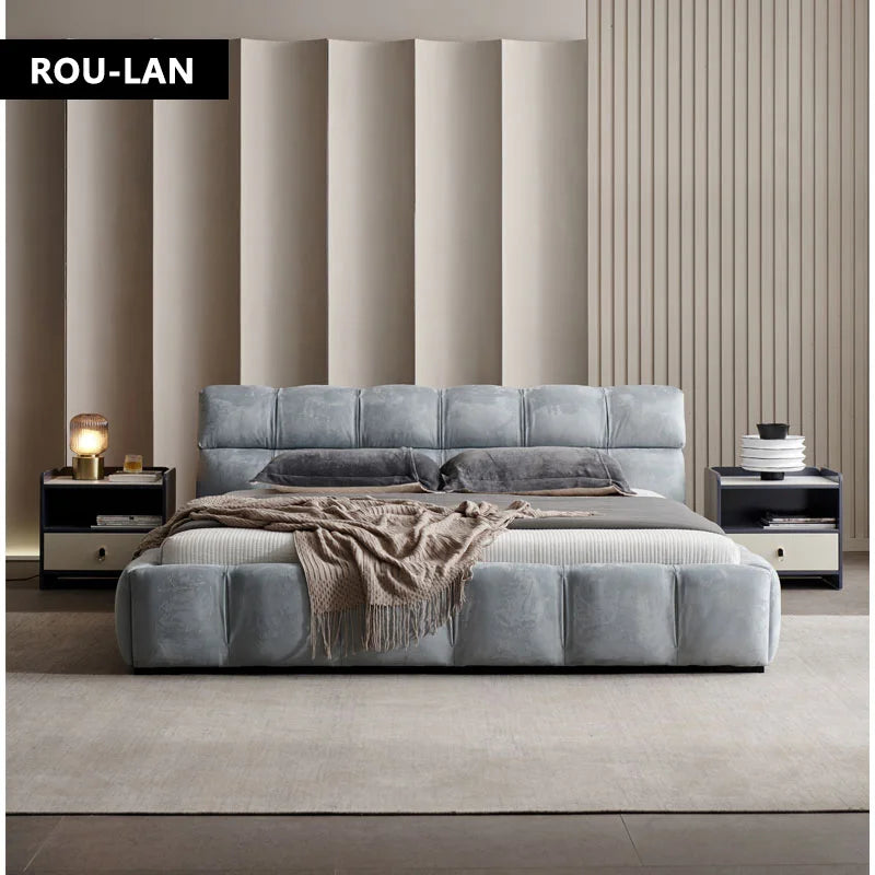 Modern Minimalist Fabric Bed – Italian Light Luxury Designer Double Bed