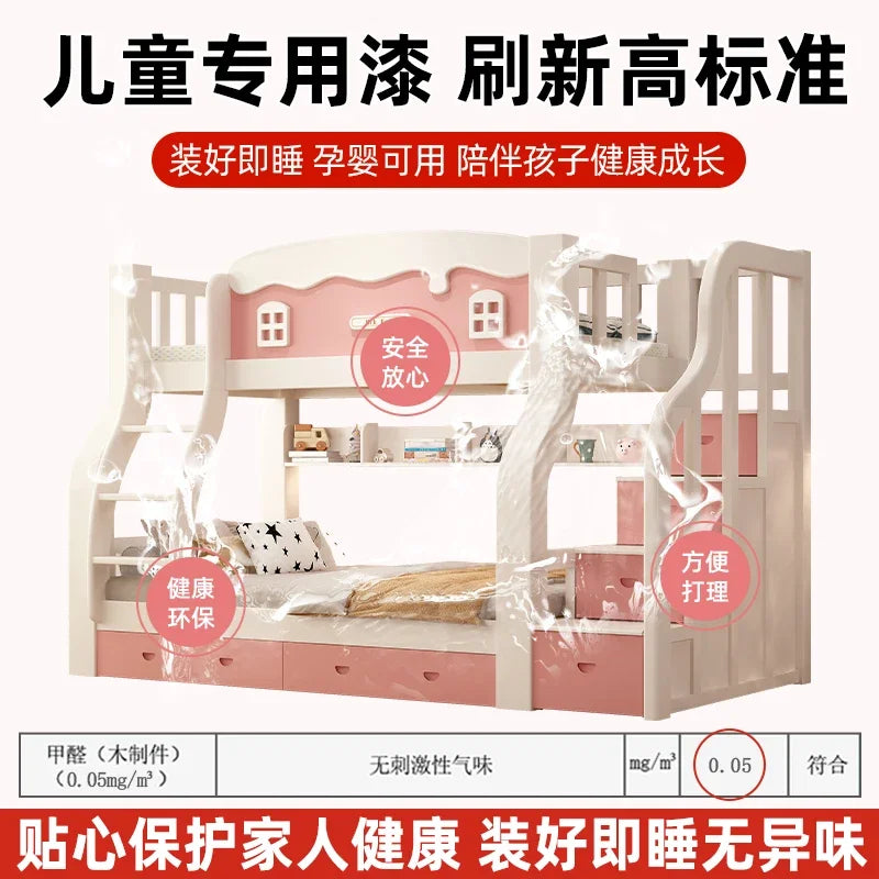 Modern Loft Bunk Bed with Slide – 150x200cm Full/Double Bed Frame for Kids & Adults