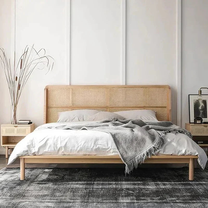 Nordic Elegance Solid Wood Double Bed Frame – Minimalist Hotel-Style Bedroom Furniture