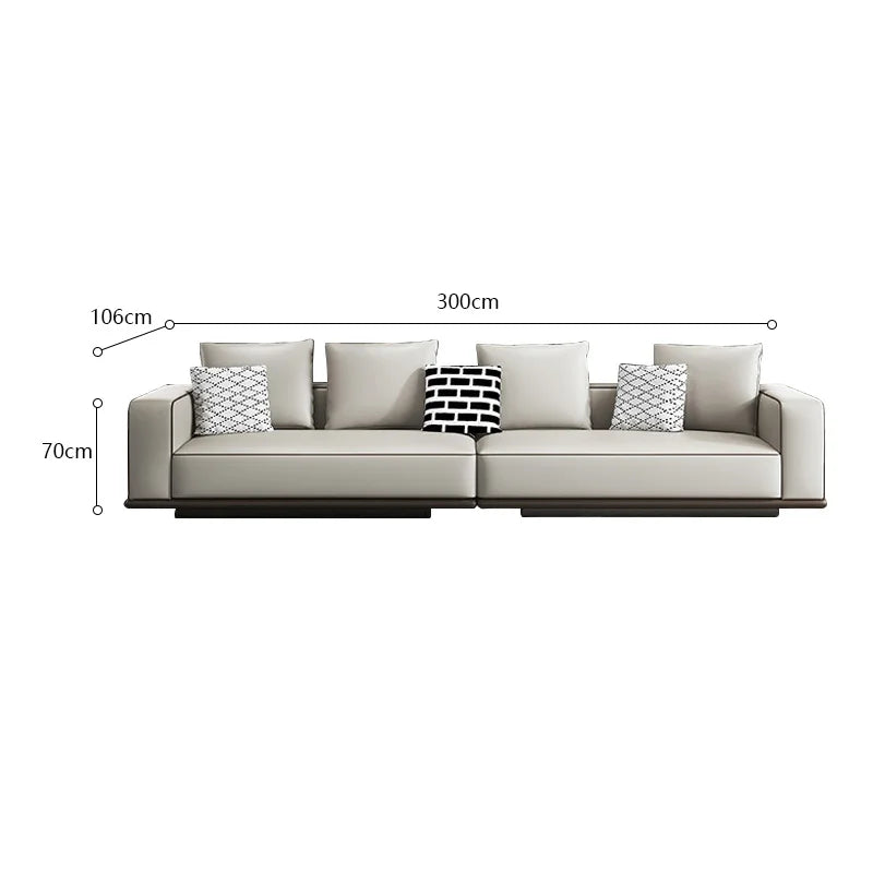 Modern Large Leather Sofa – First-Layer Cowhide Flat Floor Tofu Block Design
