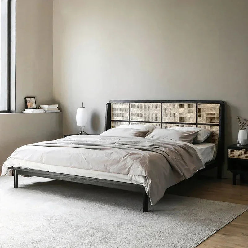 Nordic Elegance Solid Wood Double Bed Frame – Minimalist Hotel-Style Bedroom Furniture