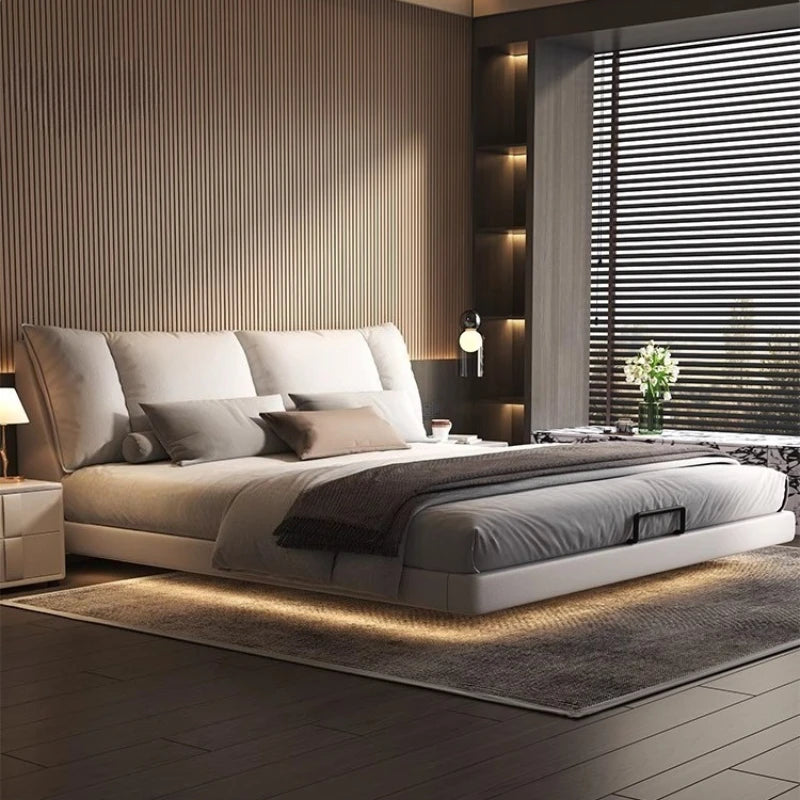 Modern Suspended Leather Platform Bed – King Size