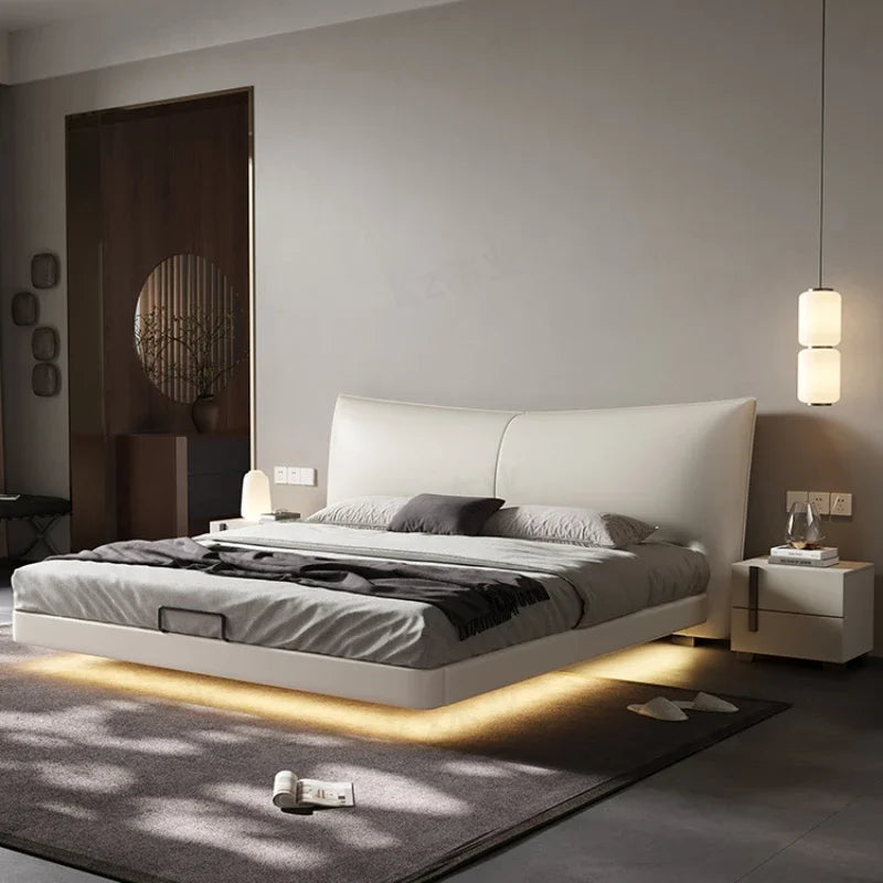 Modern Luxury Italian Black Leather Double Bed – King & Queen Size Bedroom Set