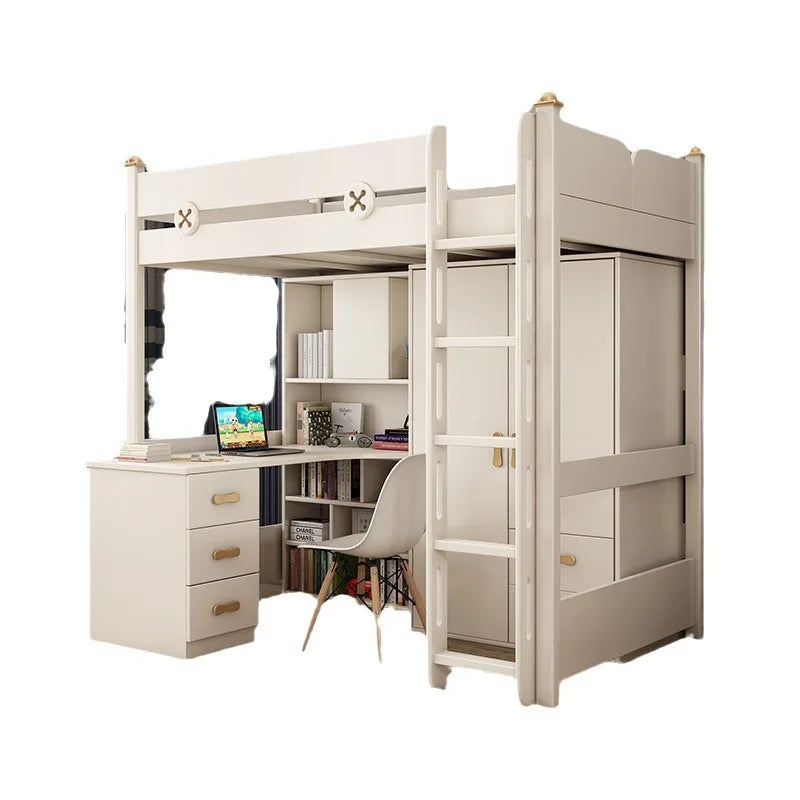 Luxury Loft Bunk Bed with Desk & Wardrobe – Space-Saving Two-Storey Design