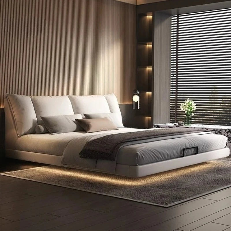 Modern Suspended Leather Platform Bed – King Size